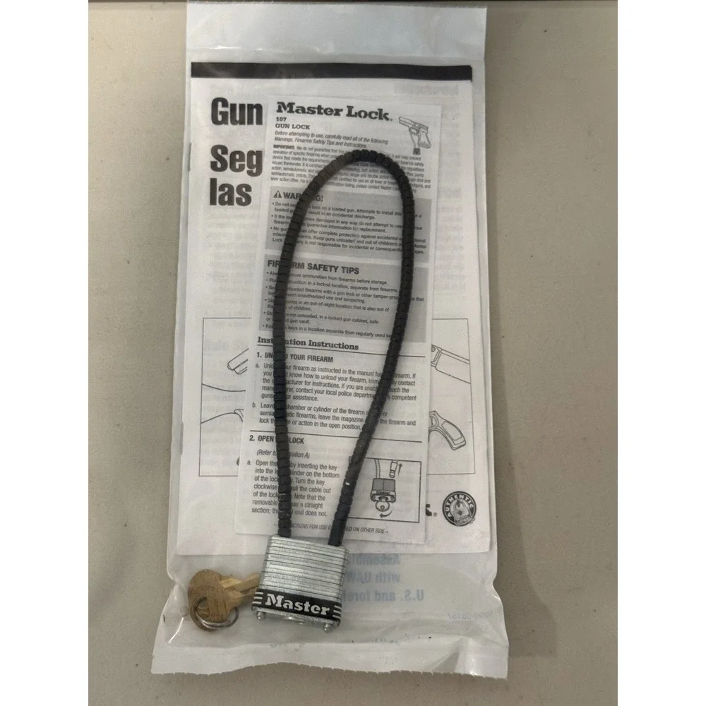 Master Lock 107 Cable Gun Lock Firearm Safety Padlock Brand New with Keys Manual